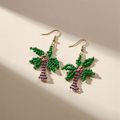 Glass Seed Braided Coconut Tree Dangle Earrings EJEW-JE05169-1