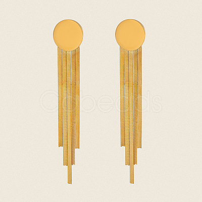 Flat Round 304 Stainless Steel Tassel Stud Earrings JH8202-1-1