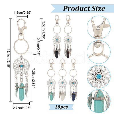 10Pcs Woven Net/Web with Feather Alloy Pendant Decorations HJEW-NB0001-83-1