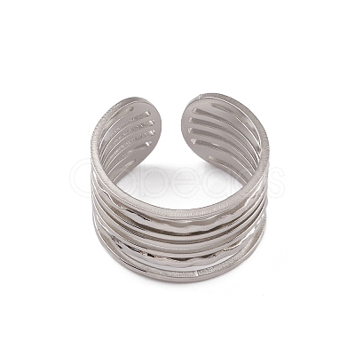 Non-Tarnish 304 Stainless Steel Multi Line Open Cuff Rings for Women RJEW-G285-10P-1