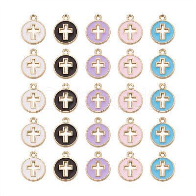 100Pcs 5 Colors Light Gold Plated Alloy Enamel Pendants ENAM-BY0001-01-1