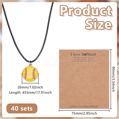 40Pcs Baseball Alloy Enamel Pendant Necklaces NJEW-GO00004-1