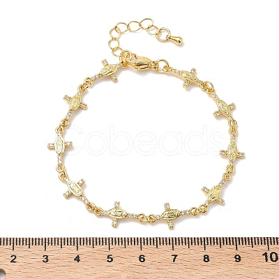 Clear Cubic Zirconia Cross with Virgin Link Chains Bracelet BJEW-G773-05G-1