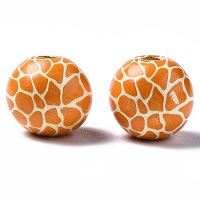 Painted Natural Wood European Beads X-WOOD-S057-055-1