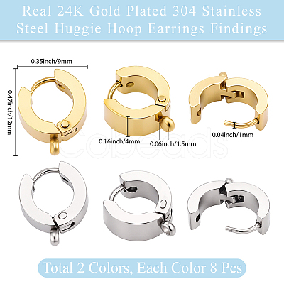 16Pcs 2 Colors 304 Stainless Steel Huggie Hoop Earrings Findings STAS-BBC0009-68B-1