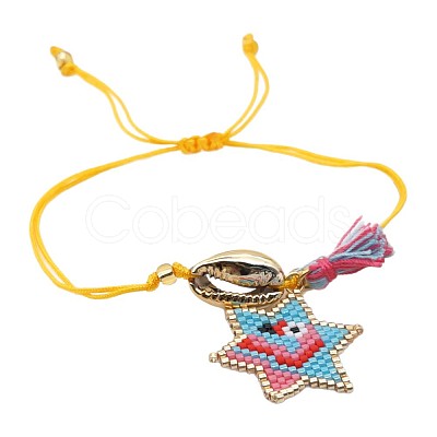 Bohemian Ethnic Style Geometric Miyuki Beaded Star with Flamingo Charm Adjustable Braided Bracelets for Women ZA1517-1