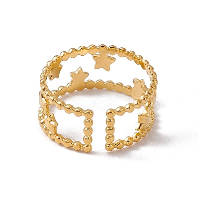 Ion Plating(IP) 304 Stainless Steel Stars Double Line Open Cuff Ring for Women RJEW-C045-24G-1