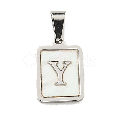 304 Stainless Steel Pave Natural White Shell Pendants STAS-S130-03P-Y-1