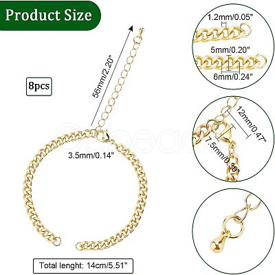 Nbeads 8Pcs Two Tone Handmade Brass Curb Chain Bracelet Makings KK-NB0002-63-1