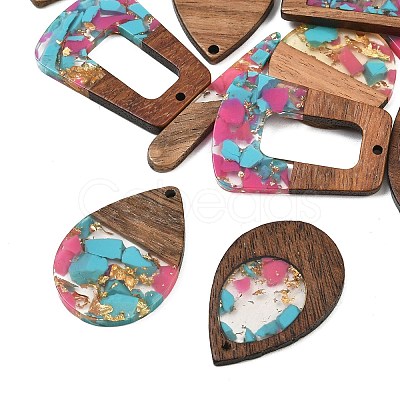 Walnut Wood & Transparent Resin & Gold Foil Pendants WD-CBA583A-25-1
