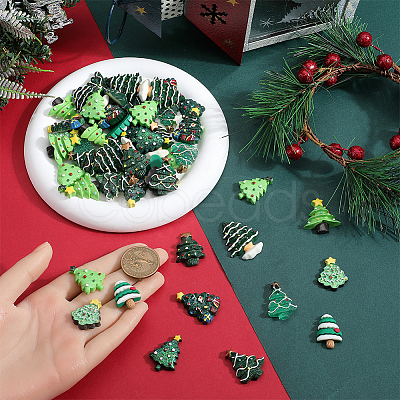 60Pcs 10 Styles Christmas Theme Oapque Resin Decoden Cabochons RESI-SC0005-65-1