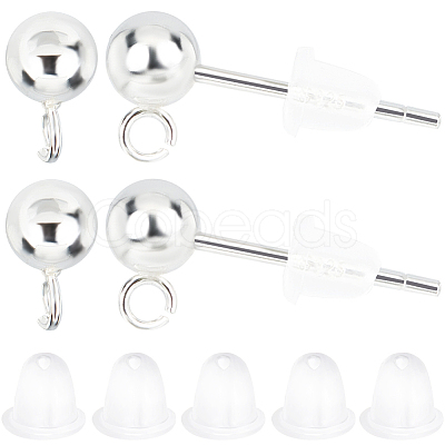 Beebeecraft 5 Pairs 925 Sterling Silver Round Ball Stud Earring Findings STER-BBC0006-26A-1