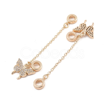 Rack Plating Butterfly Brass Clear Cubic Zirconia European Safety Chains KK-F879-19G-1