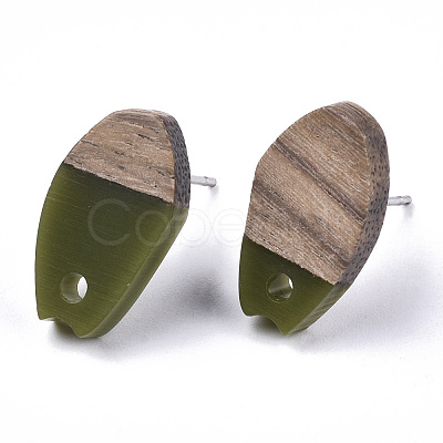 Opaque Resin & Walnut Wood Stud Earring Findings MAK-N032-010A-B02-1