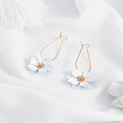 1 Pair Flower Alloy Hoop Earrings EJEW-LP0007-099-1