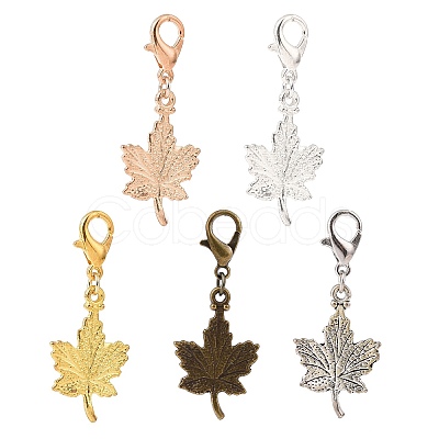 Maple Leaf Alloy Pendants Decorations Set HJEW-JM00819-1