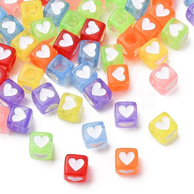 350Pcs 7 Colors Spray Painted Transparent Acrylic Beads OACR-FS0002-52-1