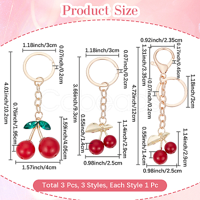 3Pcs 3 Styles Cherry Alloy Enamel Keychain KEYC-CP0001-39-1