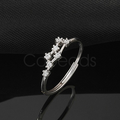Constellations Rhodium Plated 925 Sterling Silver Micro Pave Clear Cubic Zirconia Adjustable Rings for Women RJEW-P130-01P-E-1