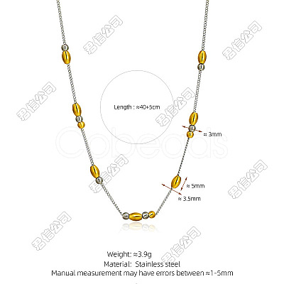 Two Tone 304 Stainless Steel Oval Bead Curb Chain Necklaces for Women WG4ACFD-01-1