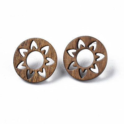 Donut with Flower Walnut Wood Stud Earrings with 316 Stainless Steel Pin for Women LS-X-EJEW-N017-007-1