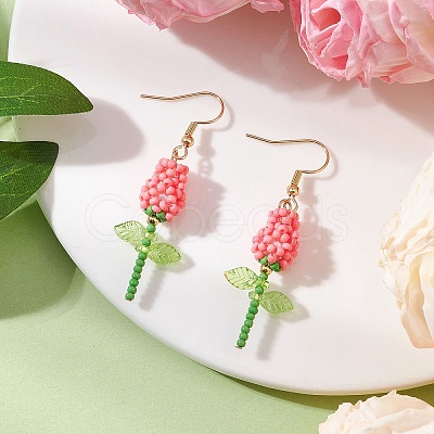 Stainless Steel Glass Flower Dangle Earrings EJEW-MZ00574-04-1