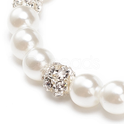 ABS Plastic Imitation Pearl & Rhinestone Beaded Stretch Bracelet with Alloy Charm for Women BJEW-JB08526-04-1