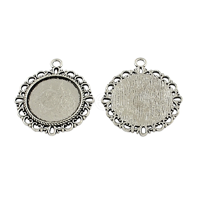 Tibetan Style Zinc Alloy Flat Round Pendant Cabochons Bezel Settings TIBEP-R334-248AS-RS-1