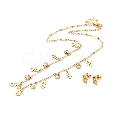 PVD Vacuum Plating 304 Stainless Steel Stud Earring and Pendant Necklace Set LS-SJEW-C002-01A-G-1