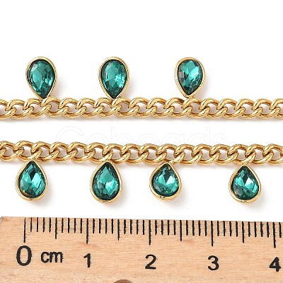 304 Stainless Steel Rhinestone Teardrop Tassel Twisted Chain Necklaces for Women NJEW-V010-01G-02-1