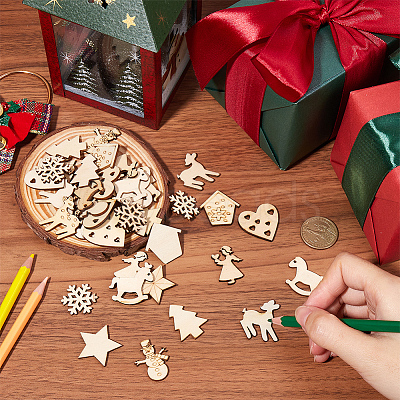 4 Sets Unfinished Wood Cutouts Ornaments WOOD-SC0001-91B-1
