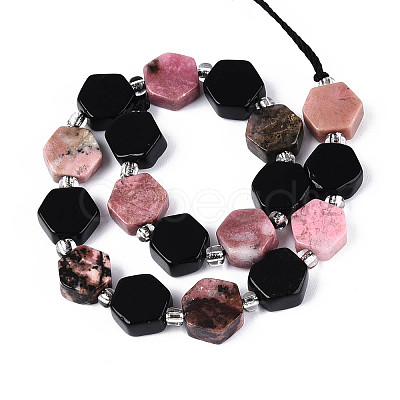 Natural Obsidian & Rhodonite Beads Strands G-N358-03A-04-1