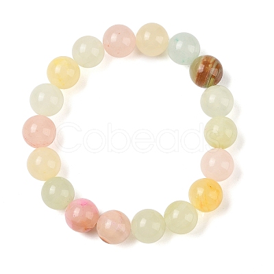 Natural Green Jade(Dyed) Round Beaded Stretch Bracelets G-U005-01C-02-1