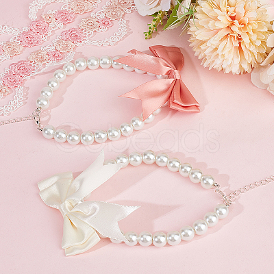 2Pcs 2 Colors Glass Pearl Beaded Necklaces NJEW-DR00005-1