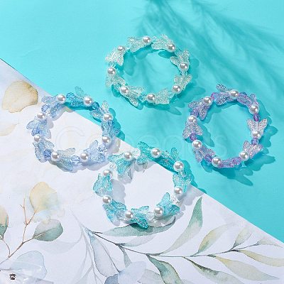 4Pcs 4 Color Acrylic Butterfly & Plastic Pearl Beaded Stretch Bracelets BJEW-JB08859-1