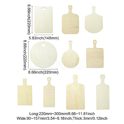 10Pcs 10 Styles Rectangle Wooden Mini Cutting Board with Handle AJEW-CJ0001-51-1