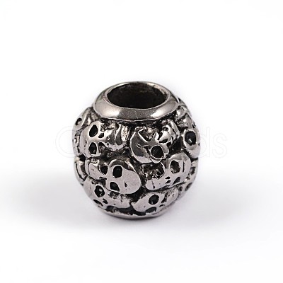 Retro Rondelle Skull 304 Stainless Steel European Large Hole Beads STAS-F072-05-1