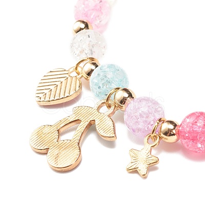 Candy Color Round Beaded Stretch Bracelet with Heart Cherry Charm for Women BJEW-JB07636-01-1