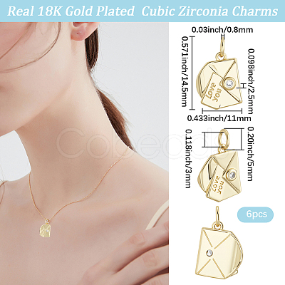 6Pcs Brass Micro Pave Clear Cubic Zirconia Charms KK-BBC0020-62-1