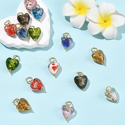 18Pcs 9 Styles Handmade Lampwork Pendants PALLOY-YW00179-1