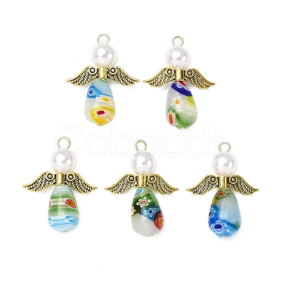 Handmade Millefiori Glass Pendants PALLOY-JF04573-02-1