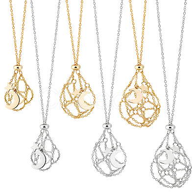 6Pcs 2 Color Brass Macrame Pouch Braided Gemstone Holder Pendant Necklace Making NJEW-AB00024-1