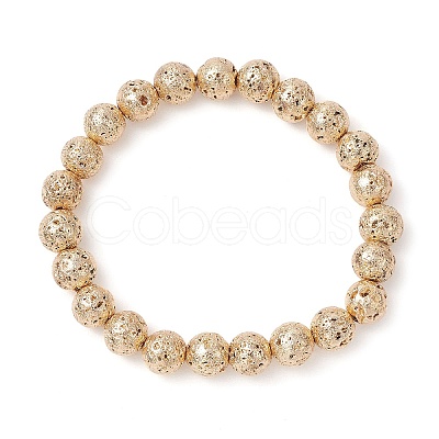 Electroplated Natural Lava Rock Round Beads Stretch Bracelets for Women Men BJEW-JB11982-01-1