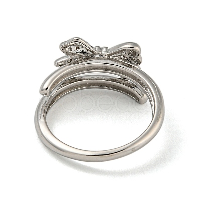 Bowknot Brass Micro Pave Clear Cubic Zirconia Double Rings RJEW-Z050-26P-1
