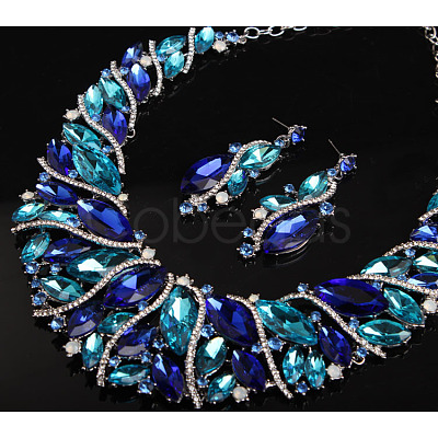 Alloy Rhinestone Pendant Necklaces & Teardrop Stud Dangle Earring Sets for Women WG99E9F-03-1