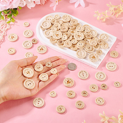 120Pcs 6 Styles Wooden Buttons BUTT-TA0001-33-1