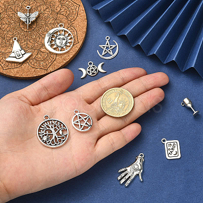 100Pcs 10 Styles Witch Hat & Fertility & Goblets Goddess Tibetan Style Alloy Pendants TIBEP-CJ0002-86-1