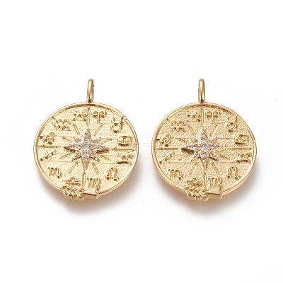 Brass Micro Pave Clear Cubic Zirconia Pendants ZIRC-L091-057G-1