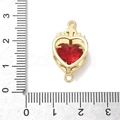 Brass with Glass Dark Red Sacred Heart Connector Charms KK-L253-27G-04-1