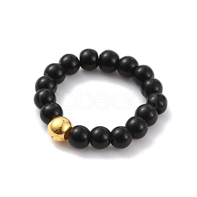 Glass Round Beaded Stretch Ring for Women RJEW-WH0014-01E-1